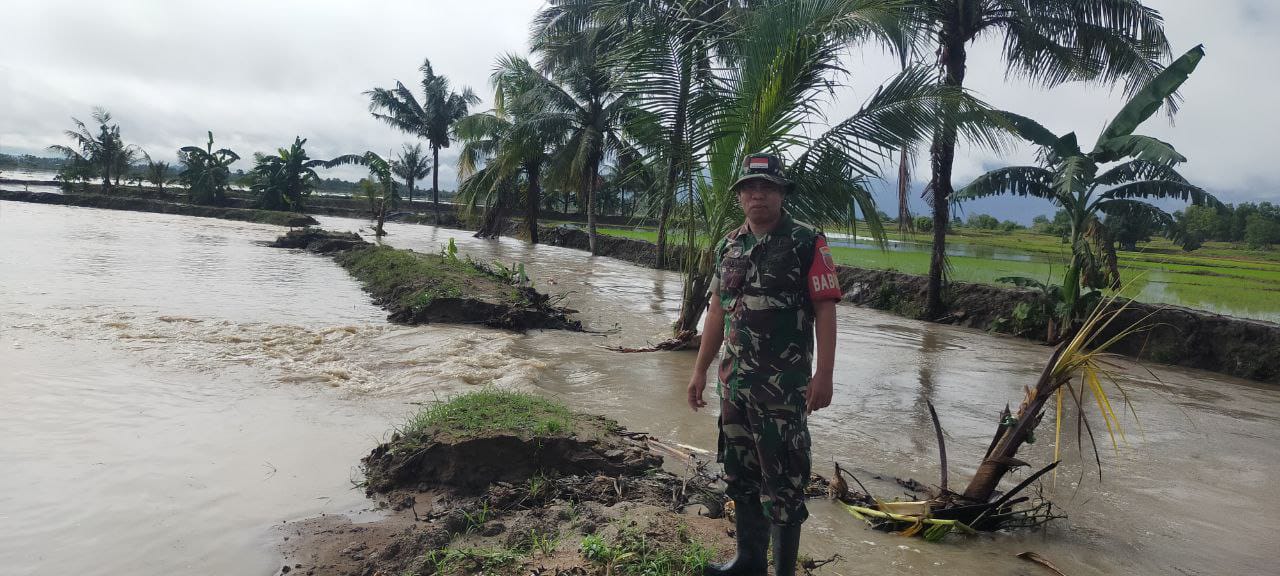 Waspadai Banjir Akibat Curah Hujan Tinggi, Babinsa Koramil 1420-05/Dua Pitue Pantau Wilayah Binaan